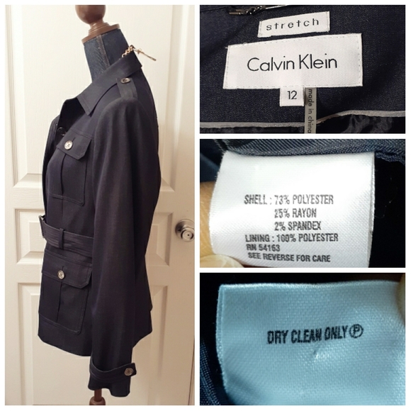 Calvin Klein Dark Blue Military-Style Belted Jacket - Picture 3 of 6